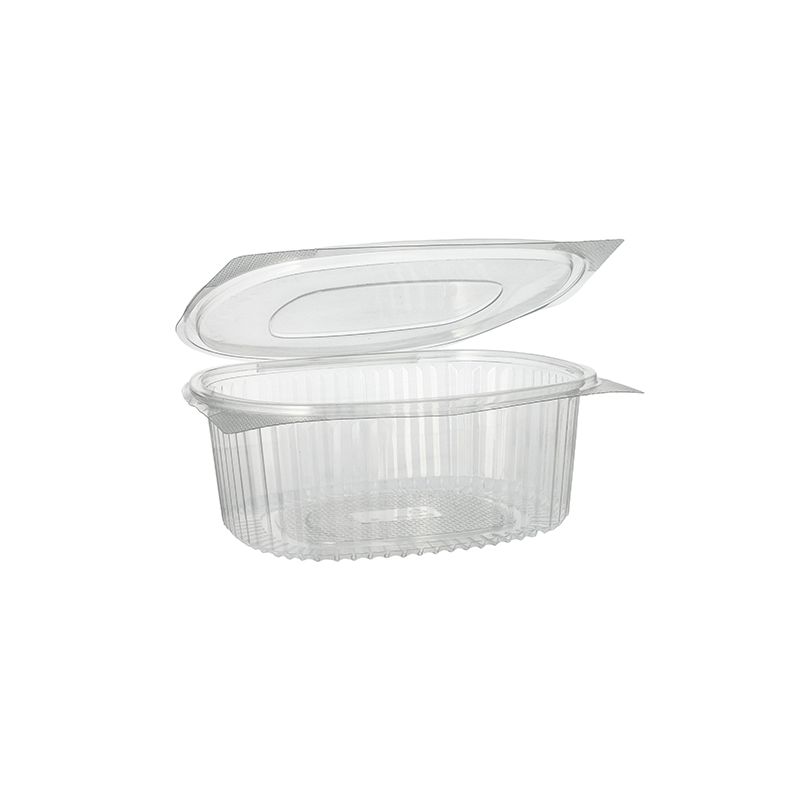 Feinkostbecher & Salatschalen To Go mit Klappdeckel, R-PET oval 1500 ml - Bild 1