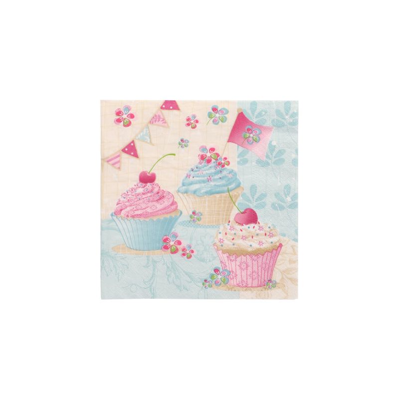 Servietten, 3-lagig 1/4-Falz 33 x 33 cm "Birthday Cup Cakes" - Bild 1