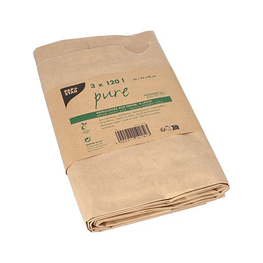 Abfallsäcke aus Papier "pure" 120 l 95 cm x 70 cm x 25 cm braun , 2-lagig 1