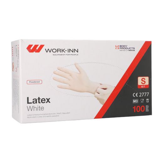 "WORK-INN" Handschuhe, Latex gepudert "White" weiss - natur Größe S 1