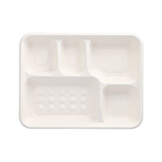 Menü-Trays, Zuckerrohr "pure" 5-geteilt 3,7 cm x 22 cm x 28,2 cm weiss 1