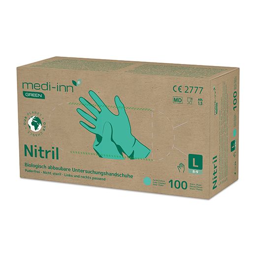 "Medi-Inn® GREEN" Handschuhe, Nitril puderfrei grün Größe L, biologisch abbaubar 1