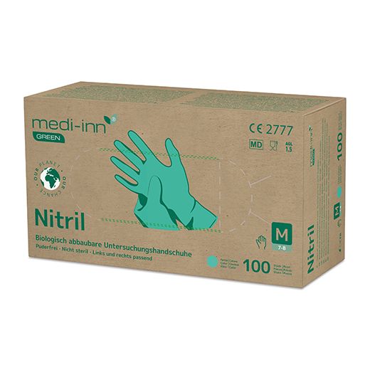 "Medi-Inn® GREEN" Handschuhe, Nitril puderfrei grün Größe M, biologisch abbaubar 1