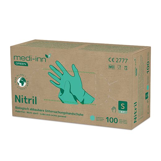 "Medi-Inn® GREEN" Handschuhe, Nitril puderfrei grün Größe S, biologisch abbaubar 1