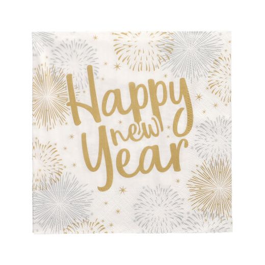 Servietten, 3-lagig 1/4-Falz 33 cm x 33 cm "Happy New Year" 1