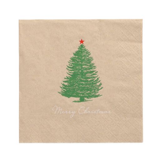 Servietten, 3-lagig 1/4-Falz 33 cm x 33 cm natur "Christmastree with Star" aus recyceltem Papier 1