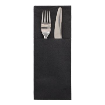 Bestecktaschen, Airlaid 40 cm x 48 cm schwarz "Premium" mit Besteckfalz