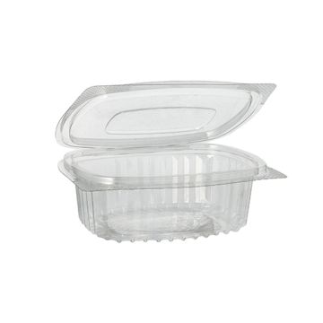 Feinkost- und Salatschalen mit Klappdeckel, R-PET oval 250 ml 4,3 cm x 10,6 cm x 13,3 cm klar