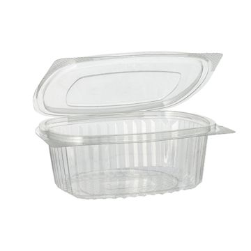 Feinkost- und Salatschalen mit Klappdeckel, R-PET oval 500 ml 5,5 cm x 12,4 cm x 15 cm klar