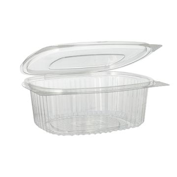 Feinkost- und Salatschalen mit Klappdeckel, R-PET oval 750 ml 6,2 cm x 14,4 cm x 17,5 cm klar