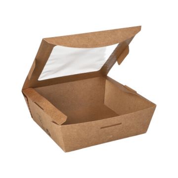 Feinkostboxen Pappe "pure" eckig 650 ml 4,5 cm x 12 cm x 12 cm braun "100% Fair"