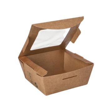 Feinkostboxen Pappe "pure" eckig 350 ml 4,5 cm x 9 cm x 9 cm braun "100% Fair"