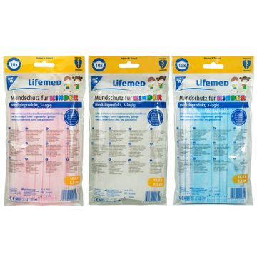 "Lifemed" Kinder-Mundschutz 3-lagig 9,5 cm x 14,5 cm farbig sortiert mit Nasenbügel