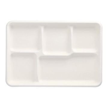 Menü-Trays, Zuckerrohr "pure" 5-geteilt 2,4 cm x 21,6 cm x 31,7 cm weiss