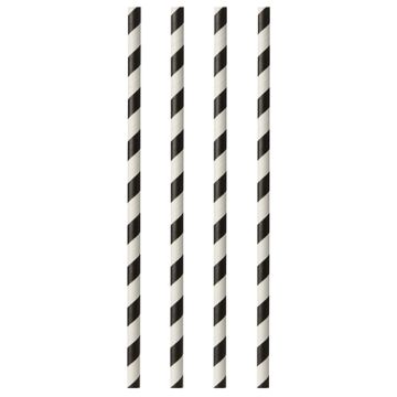 Trinkhalme, Papier Ø 6 mm · 29 cm schwarz/weiss "Stripes"