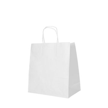 Tragetaschen, Papier 27 cm x 32 cm x 21,5 cm weiss mit gedrehtem Tragegriff