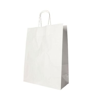 Tragetaschen, Papier 35 cm x 26 cm x 12 cm weiss mit gedrehtem Tragegriff