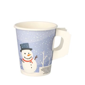 Trinkbecher mit Henkel, Pappe 0,2 l Ø 8 cm · 9,3 cm "Snowman"