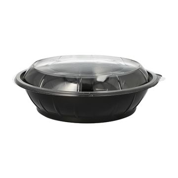 Salatschalen, PET 1000 ml Ø 21,8 cm · 6 cm schwarz "Snap It" mit Deckel R-PET glasklar