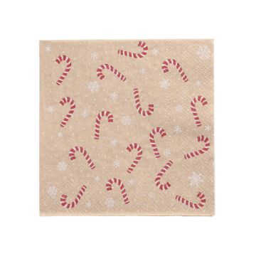 Servietten, 3-lagig 1/4-Falz 25 cm x 25 cm natur "Candy Canes" aus recyceltem Papier