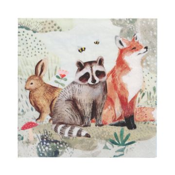 Servietten, 3-lagig 1/4-Falz 33 cm x 33 cm "Rabbit, Racoon & Fox"