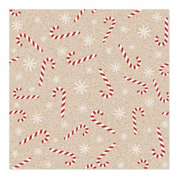 Servietten, 3-lagig 1/4-Falz 33 cm x 33 cm natur "Candy Canes" aus recyceltem Papier