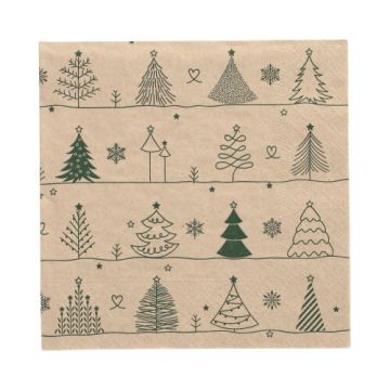 Servietten, 3-lagig 1/4-Falz 33 cm x 33 cm natur "Various X-Mas Trees" aus recyceltem Papier