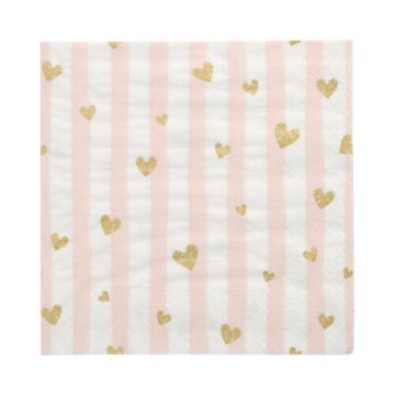 Servietten, 3-lagig 1/4-Falz 33 cm x 33 cm pink "Golden Hearts"