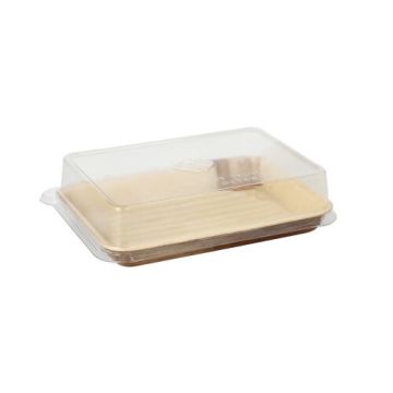 Sushi-Schalen Palmblatt eckig 150 ml 4,4 cm x 17,5 cm x 12,2 cm natur mit rPET Deckel "Kombipack"