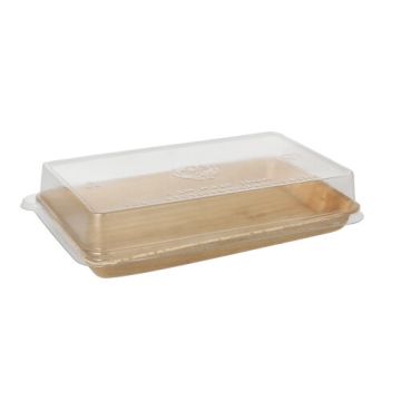 Sushi-Schalen Palmblatt eckig 200 ml 4,4 cm x 22 cm x 14,2 cm natur mit rPET Deckel "Kombipack"